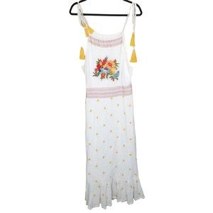 Farm Rio Anthropologie Womens M White Floral Embro